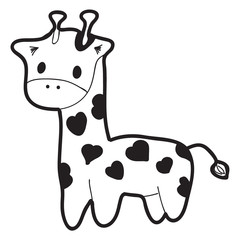 Cartoon doodle illustration of cute giraffe for coloring book, t-shirt print design, greeting card