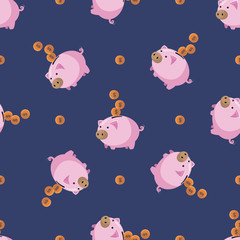 Piggy bank icon in flat style isolated on white background. Seamless pattern stock vector illustration