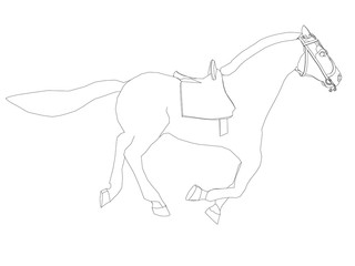 Contour of a running horse on a white background. Vector illustration