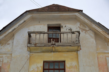 Facade of an old building in the ancient Russian city of Torzhok, Russia