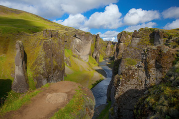 Amazing Fjadrargljufur canyon in summer, Iceland