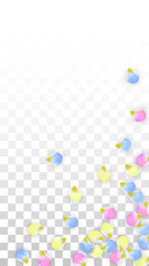 Vector Realistic Colorful Petals Falling on Transparent Background.  Spring Romantic Flowers Illustration. Flying Petals. Sakura Spa Design. Blossom Confetti. Design Elements for Wedding Decoration.