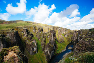 Amazing Fjadrargljufur canyon in summer, Iceland