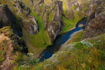 Amazing Fjadrargljufur canyon in summer, Iceland