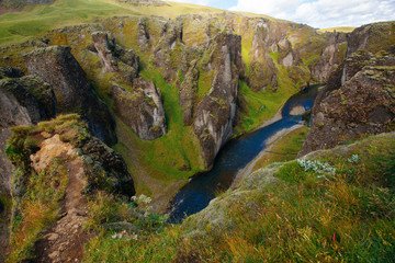 Amazing Fjadrargljufur canyon in summer, Iceland