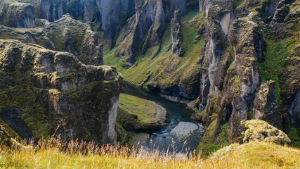Amazing Fjadrargljufur canyon in summer, Iceland