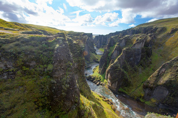 Amazing Fjadrargljufur canyon in summer, Iceland