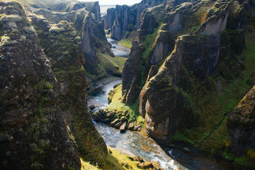 Amazing Fjadrargljufur canyon in summer, Iceland