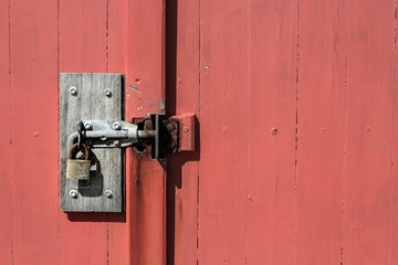 Old door red wooden rustic locker