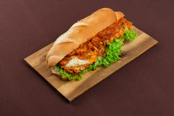 sandwich on wooden board