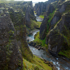 Amazing Fjadrargljufur canyon in summer, Iceland