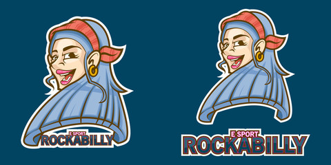 rockabilly girl esports logo with red bandana