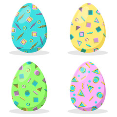 Easter eggs collection. Easter eggs with geometric decoration in memphis style. Isolated on white background. Vector - EPS10.