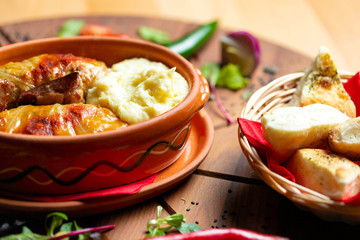 Cabbage rolls with mashed potatoes