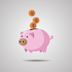 piggy bank with coins vector illustration in flat style. The concept of saving or save money