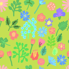 Simple flowers seamlessn pattern. Vector illustration.
