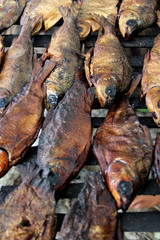 Roasted river fish on wood fire is part of Amazon indigenous tribes 