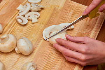 mushrooms on the cutting board