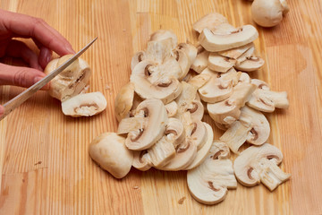 mushrooms on the cutting board