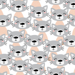 Seamless pattern with Cute cat. Pet animal vector print
