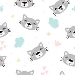 Seamless pattern with Cute cat. Pet animal vector print