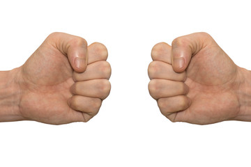 Two fists on a white background, isolate.