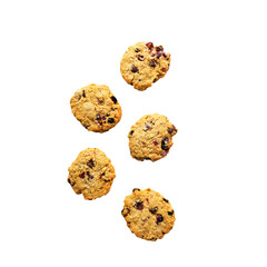 Oats and cranberry cookies isolated on white background