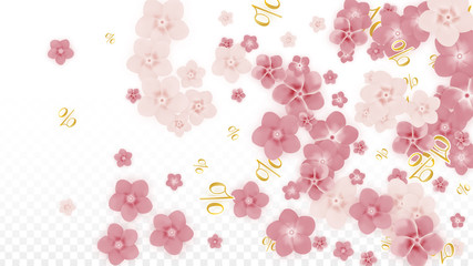Vector Spring or Summer Sale Background with Flowers and Percent for Banner Design. Good for Special Hot Holiday Discount Offer, Black Friday, Fashion Promotion Action. Romantic Sakura Illustration.