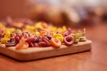 Multi Colored Italian pasta. Dry Italian pasta in colors
