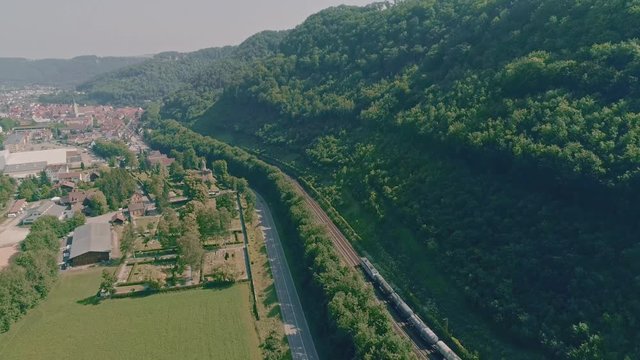 Germany - Drone flight over railway near Geislingen an der Steige