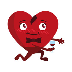 heart male with wine cup kawaii character