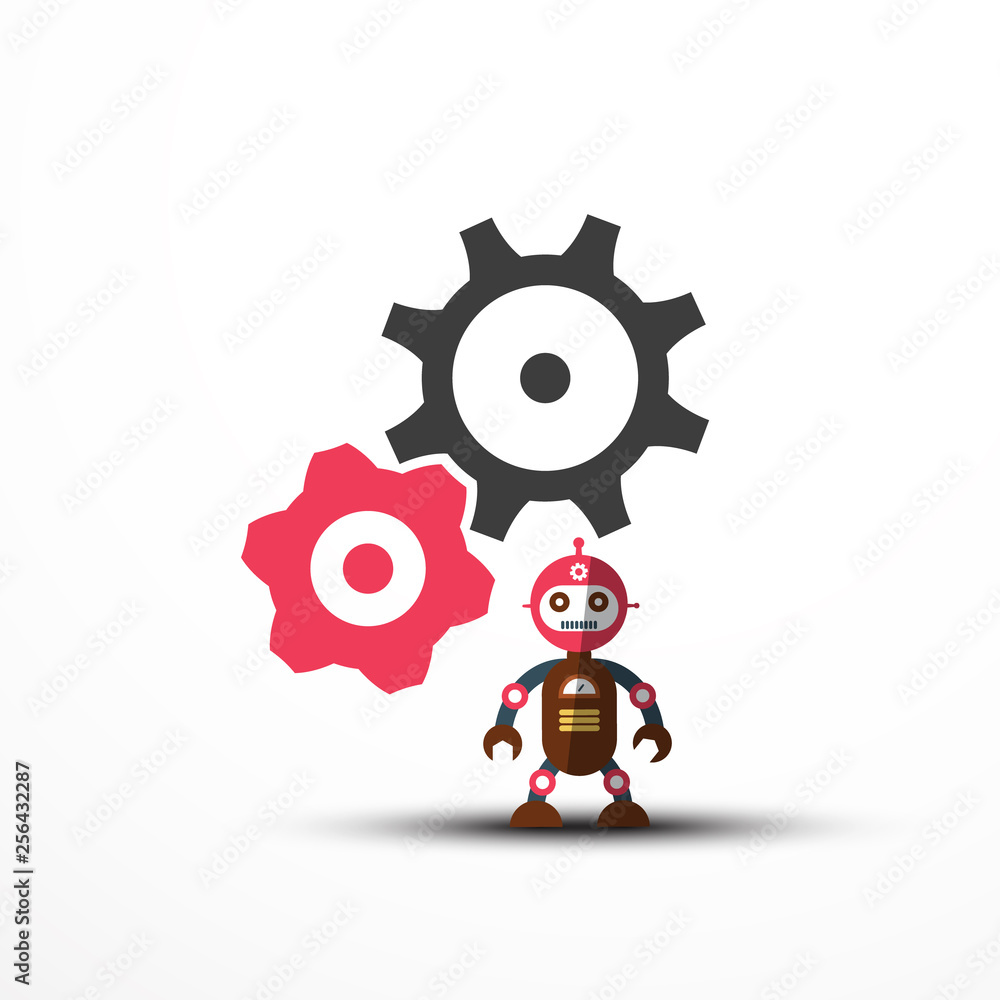 Poster robot icon with cogs - gears symbol