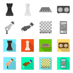 Vector illustration of checkmate and thin symbol. Set of checkmate and target stock symbol for web.