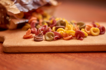 Multi Colored Italian pasta. Dry Italian pasta in colors