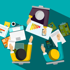 Business Meeting Top View Vector Design with Businessmen Sitting in Office Room