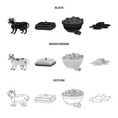 Vector illustration of creamy and product sign. Set of creamy and farm stock symbol for web.