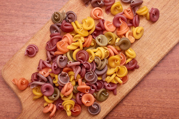 Multi Colored Italian pasta. Dry Italian pasta in colors