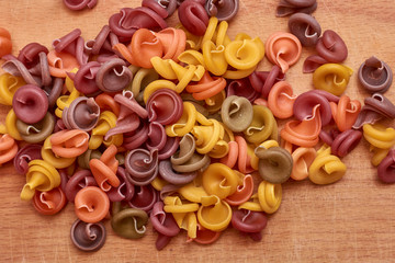 Multi Colored Italian pasta. Dry Italian pasta in colors