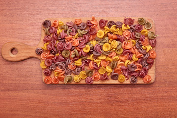 Multi Colored Italian pasta. Dry Italian pasta in colors