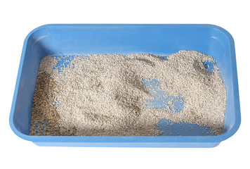 Cat toilet isolated on white. Pets Hygiene and sanitation concept