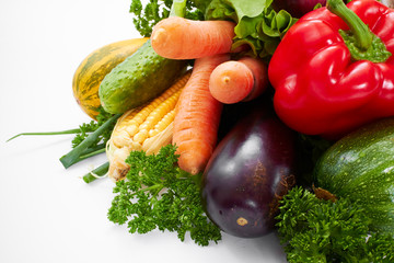 fresh vegetables on the white