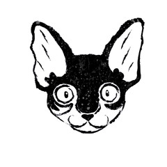 Cute cat head/ vector illustration/ black&white