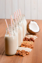 Line of bottles of milk