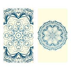 Invitation Or Card Template With Floral Mandala Pattern. Decorative Background For Wedding, Greeting Cards, Birthday Invitation. The Front And Rear Side. Milk blue color