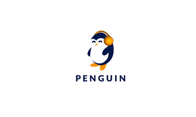 Penguin listening music logo