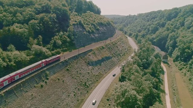 Germany - Drone flight over railway near Geislingen an der Steige