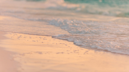 Soft sunset waves, calm nature beach background