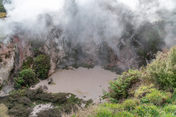 Geyser with smoke, New Zealand