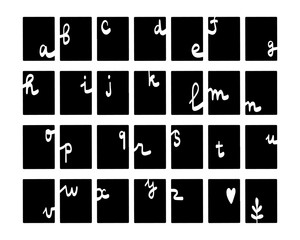 Black and white font hand drawn alphabet in graphic form