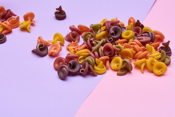 Multi Colored italian pasta. Dry Italian pasta in colors